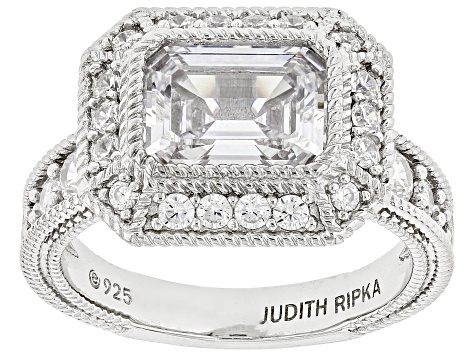Judith Ripka White Cubic Zirconia Rhodium Over Sterling Silver Haute East West Ring 5.31ctw