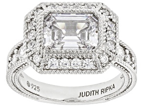 Judith Ripka White Cubic Zirconia Rhodium Over Sterling Silver Haute East West Ring 5.31ctw