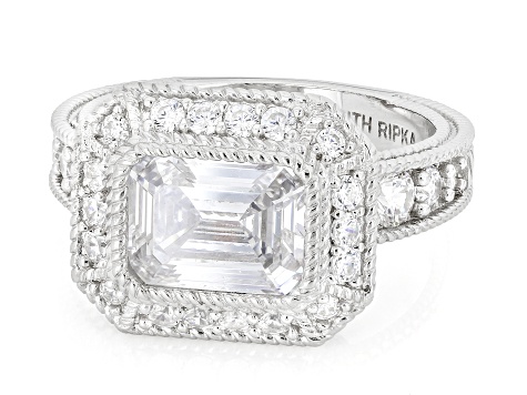 Judith Ripka White Cubic Zirconia Rhodium Over Sterling Silver Haute East West Ring 5.31ctw