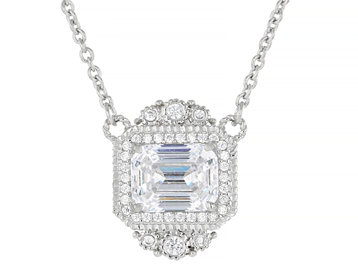Judith Ripka White Cubic Zirconia Rhodium Over Sterling Silver East West Necklace 6.01ctw