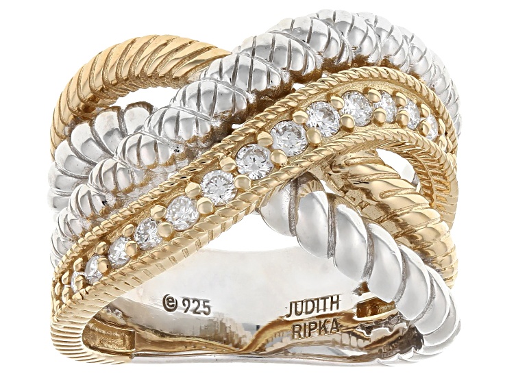 Judith Ripka White Lab Grown Diamond F VS2 14k Gold Clad and Rhodium Over Silver Ring 0.48ctw