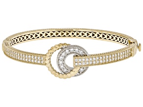 Judith Ripka White Lab Grown Diamond F VS2 14k Gold Clad and Rhodium Over Silver Bangle1.55ctw