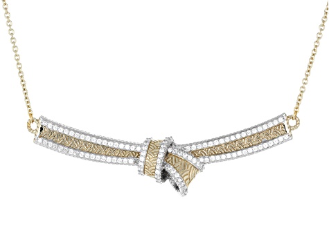 Judith Ripka Cubic Zirconia Rhodium and 14k Gold Clad Harmony Bow Tie Necklace 1.73ctw