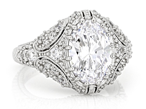 Judith Ripka White Cubic Zirconia Rhodium Over Sterling Silver Estate Cocktail Ring 6.50ctw