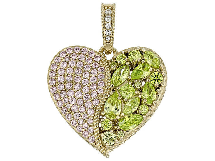 Judith Ripka Apple Green & Pink Cubic Zirconia 14k Gold Clad Printemps Enhancer 5.68ctw