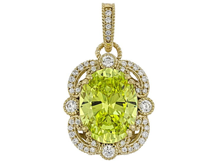 Judith Ripka Apple Green Cubic Zirconia 14k Gold Clad Printemps Enhancer 22.96ctw