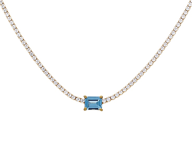 Judith Ripka Blue Lab Created Spinel With Cubic Zirconia 14k Gold Clad Necklace 3.56ctw