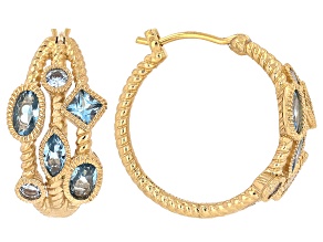 Judith Ripka Blue Lab Created Spinel 14k Gold Clad Hoop Earrings 1.68ctw
