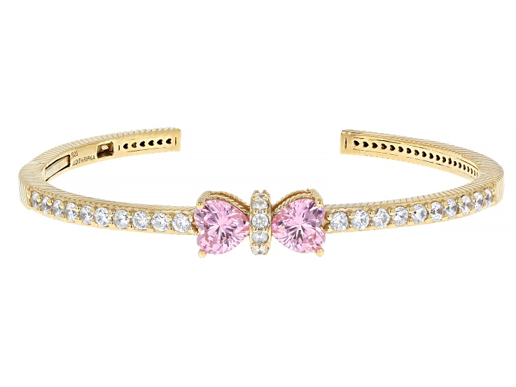 Judith Ripka Pink & White Cubic Zirconia 14k Gold Clad Bow Bangle 6.80ctw