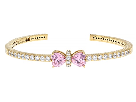 Judith Ripka Pink & White Cubic Zirconia 14k Gold Clad Bow Bangle 6.80ctw
