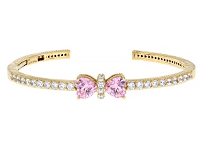 Judith Ripka Pink & White Cubic Zirconia 14k Gold Clad Bow Bangle 6.80ctw