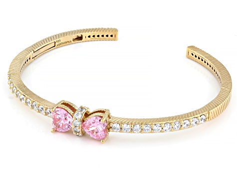 Judith Ripka Pink & White Cubic Zirconia 14k Gold Clad Bow Bangle 6.80ctw