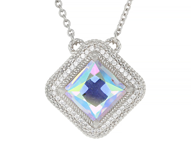JewelRose Judith Ripka White and Aurora Borealis Cubic Zirconia Rhodium Over
