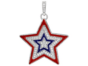 Judith Ripka Cubic Zirconia and Red, White & Blue Enamel Rhodium Over Silver Enhancer 1.67ctw