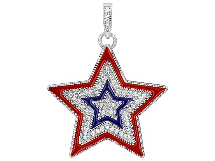 Judith Ripka Cubic Zirconia and Red, White & Blue Enamel Rhodium Over Silver Enhancer 1.67ctw