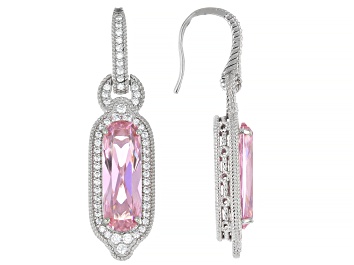 Picture of Judith Ripka Pink and White Cubic Zirconia Rhodium Over Sterling Silver Earrings 10.96ctw
