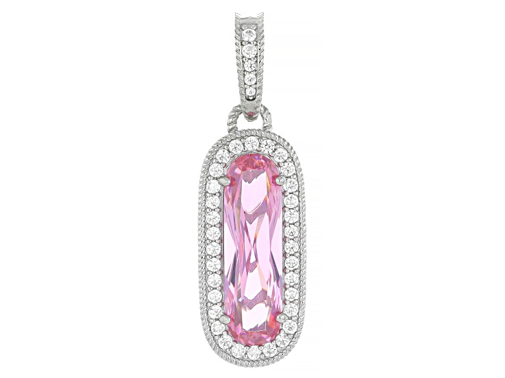 Judith Ripka Pink and White Cubic Zirconia Rhodium Over Sterling Silver Enhancer 8.50ctw
