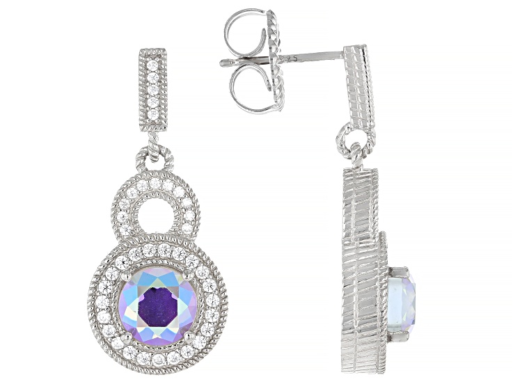 Judith Ripka Aurora Borealis & White Cubic Zirconia Rhodium Over Sterling Silver Earrings 6.55ctw