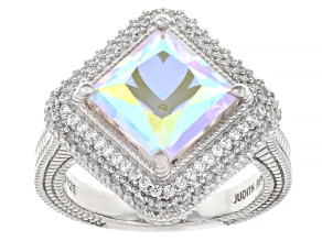 Judith Ripka Aurora Borealis With Cubic Zirconia Rhodium Over Sterling Silver Ring 7.15ctw