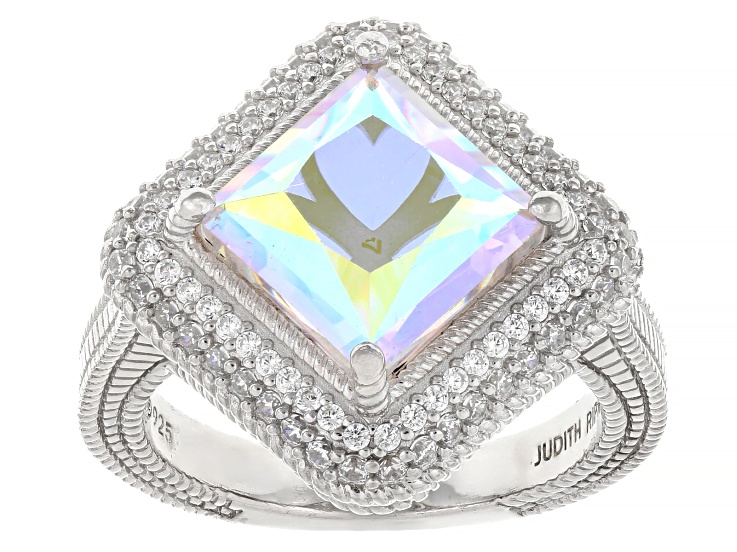 Judith Ripka Aurora Borealis With Cubic Zirconia Rhodium Over Sterling Silver Ring 7.15ctw