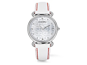 Judith Ripka Couture Vienna White Diamond Accent With White Leather Strap Watch 0.03ctw