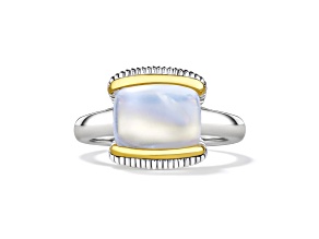 Judith Ripka Couture Eternity Rainbow Moonstone  Rhodium Over Sterling Silver and 18K Gold Ring