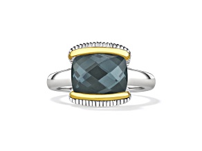 Judith Ripka Eternity Blue Quartz Doublet Rhodium Over Sterling Silver and 18K Gold Ring