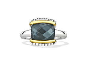 Judith Ripka Couture Eternity Blue Quartz Doublet Rhodium Over Sterling Silver and 18K Gold Ring