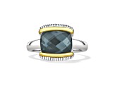 Judith Ripka Eternity Blue Quartz Doublet Rhodium Over Sterling Silver and 18K Gold Ring