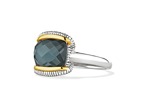 Judith Ripka Eternity Blue Quartz Doublet Rhodium Over Sterling Silver and 18K Gold Ring