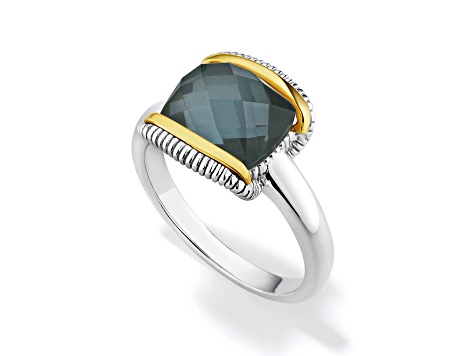 Judith Ripka Eternity Blue Quartz Doublet Rhodium Over Sterling Silver and 18K Gold Ring