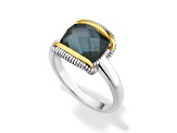 Judith Ripka Eternity Blue Quartz Doublet Rhodium Over Sterling Silver and 18K Gold Ring