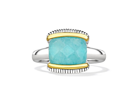 Judith Ripka Couture  Eternity Amazonite Rhodium Over Sterling Silver and 18K Gold Ring