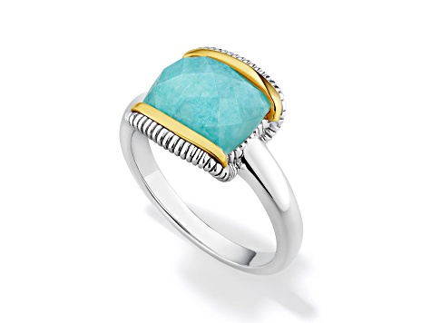 Judith Ripka Couture  Eternity Amazonite Rhodium Over Sterling Silver and 18K Gold Ring
