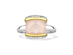 Judith Ripka Couture Eternity Rose Quartz Over Pink Mother-of-Pearl Doublet Silver & 18K Gold Ring