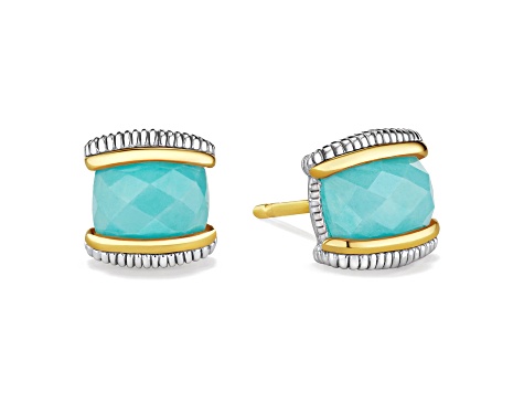 Judith Ripka Couture Eternity Amazonite Rhodium Over Sterling Silver and 18K Gold Stud Earrings