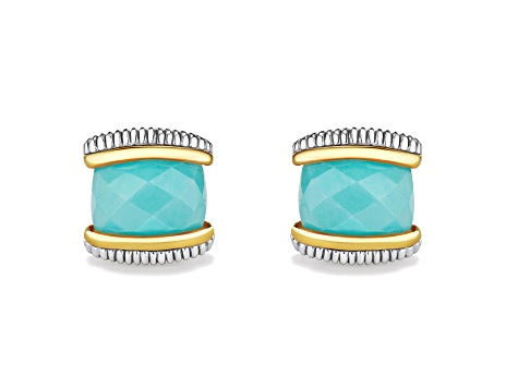 Judith Ripka Couture Eternity Amazonite Rhodium Over Sterling Silver and 18K Gold Stud Earrings