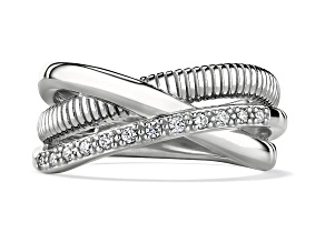Judith Ripka Couture Eternity White Diamond Rhodium Over Sterling Silver Ring 0.12ctw