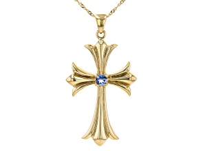 Blue Tanzanite 10k Yellow Gold Cross Pendant With Chain