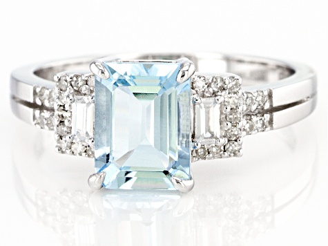 Blue Aquamarine Rhodium Over 14K White Gold Ring 1.25ctw