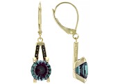 Blue Lab Created Alexandrite 10k Yellow Gold Dangle Earrings 4.05ctw