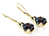 Blue Lab Created Alexandrite 10k Yellow Gold Dangle Earrings 4.05ctw