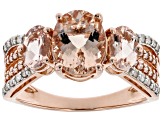 Peach Morganite with White and Pink Diamond 14K Rose Gold Ring 2.44ctw