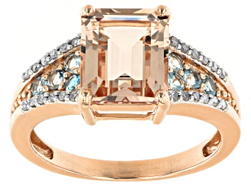 Picture of Square Octagonal Morganite And Aquamarine With White Diamond Accent 10k Rose Gold Ring 2.82ctw.
