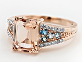 Square Octagonal Morganite And Aquamarine With White Diamond Accent 10k Rose Gold Ring 2.82ctw.