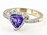 Blue Trillion Tanzanite With Round White Diamond 10K Yellow Gold Ring 1.24ctw