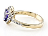 Blue Trillion Tanzanite With Round White Diamond 10K Yellow Gold Ring 1.24ctw