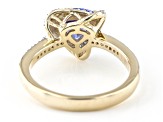 Blue Trillion Tanzanite With Round White Diamond 10K Yellow Gold Ring 1.24ctw