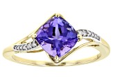 Blue Tanzanite With White Diamond 10K Yellow Gold Ring 1.45ctw