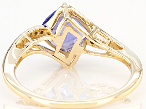 Blue Tanzanite With White Diamond 10K Yellow Gold Ring 1.45ctw